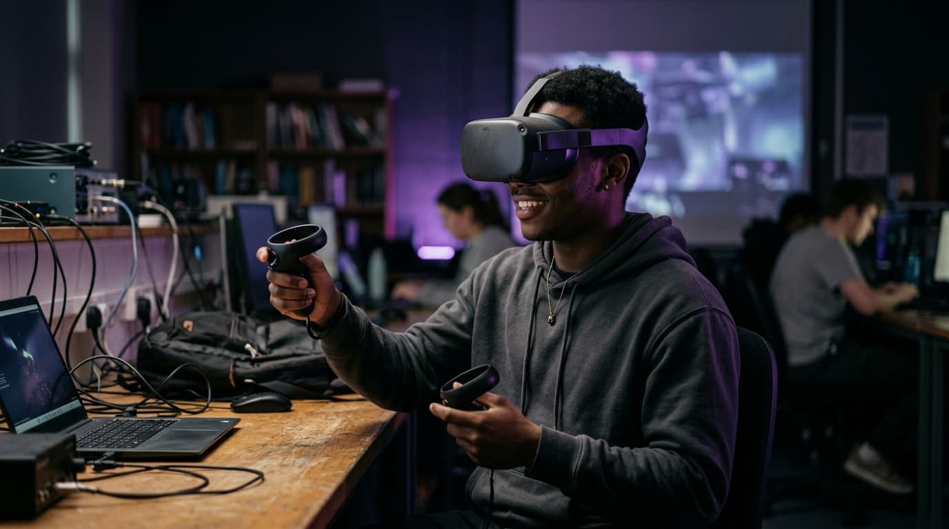 Student using VR headset
