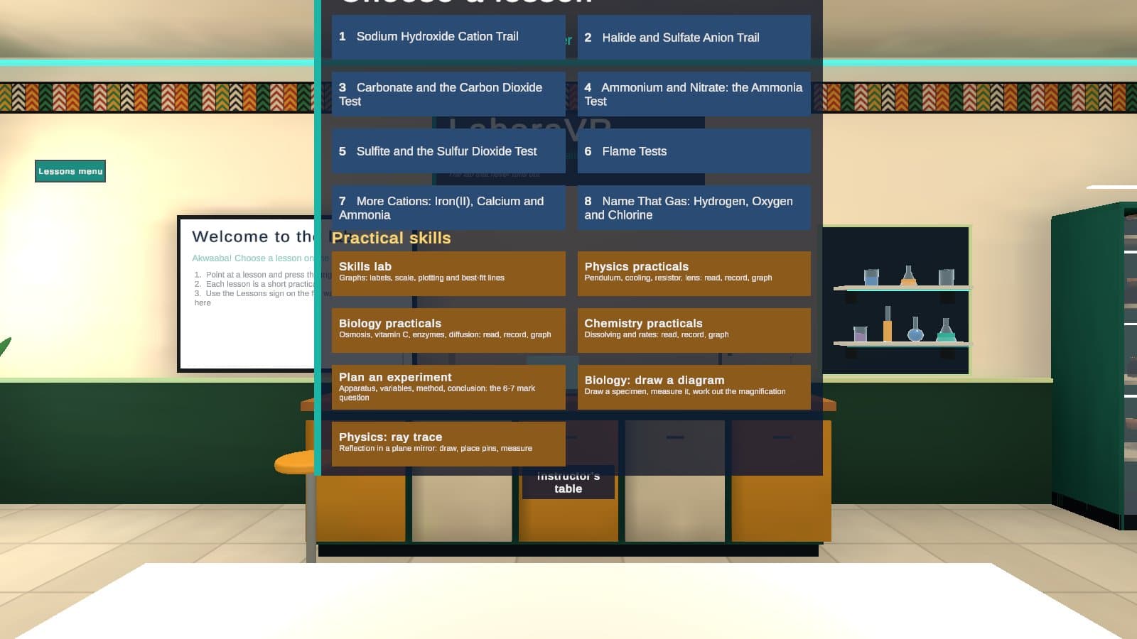 The LaboraVR lab lobby seen in VR