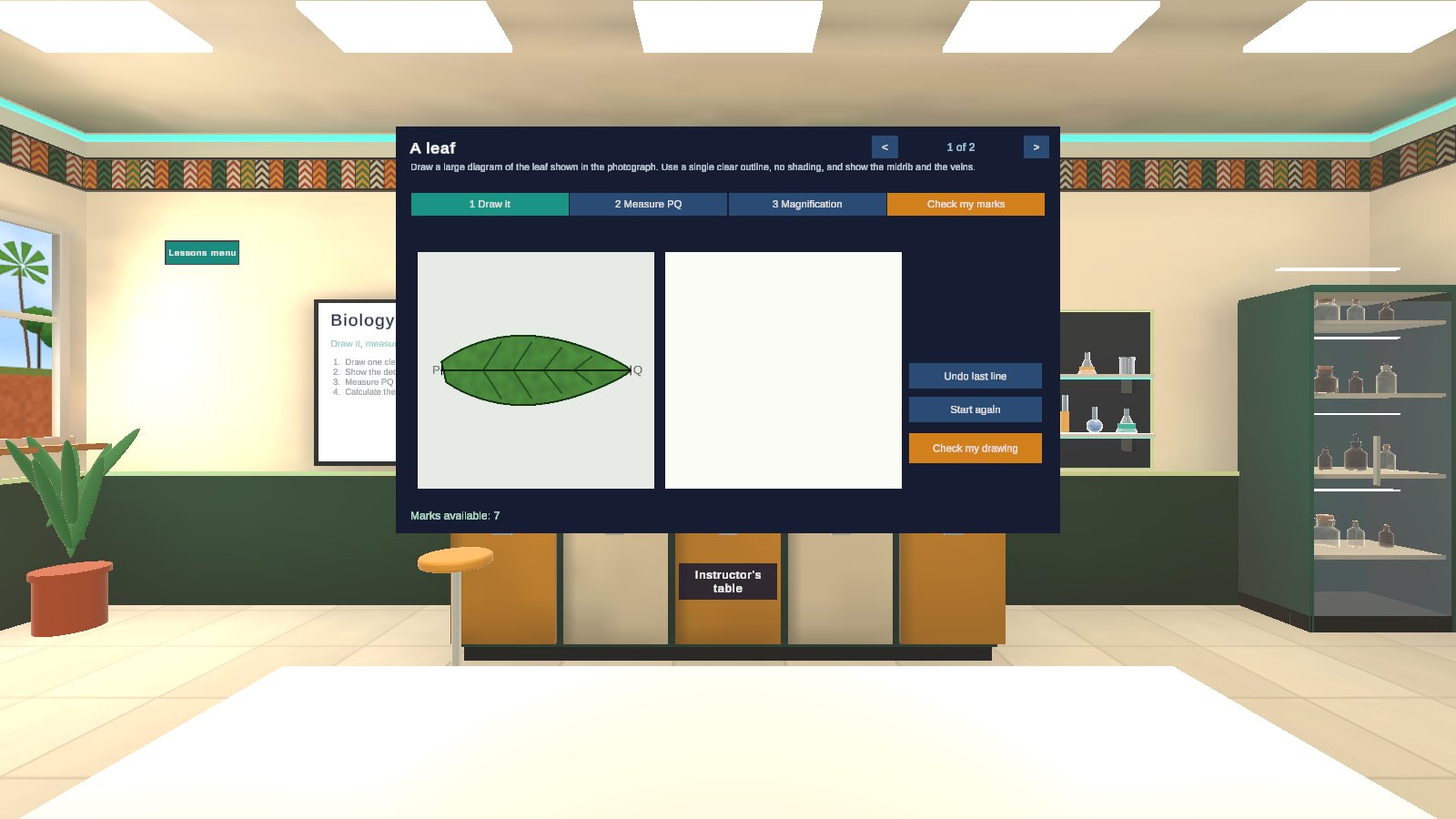 Biology drawing board in the LaboraVR lab